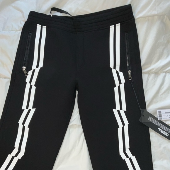 NEIL BARRETT Size L Black White Stripe Viscose Casual Pants - Picture 1 of 6